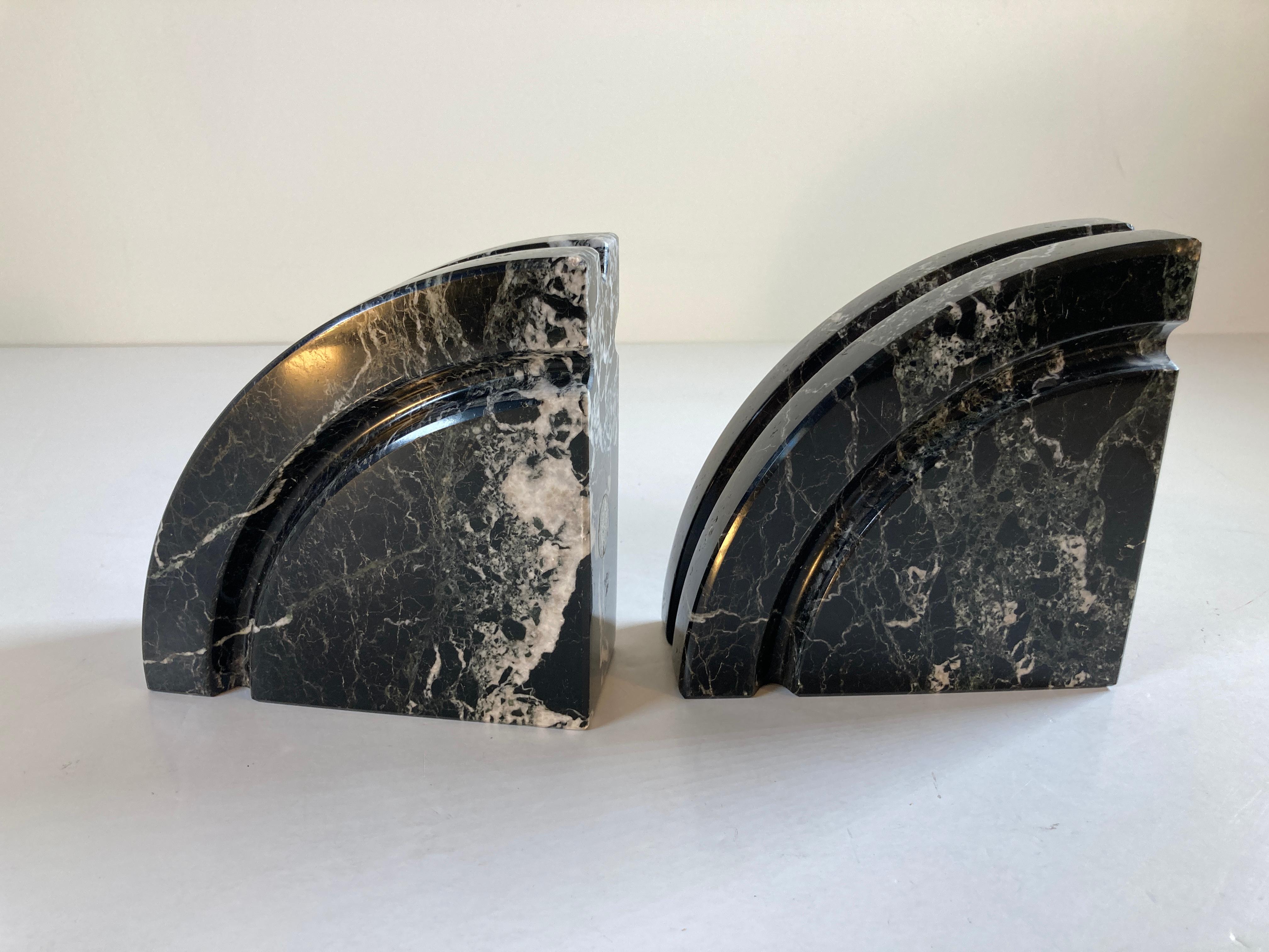 20th Century Vintage Post Modern Black Marble Hand Carved Bookends Italy 70's