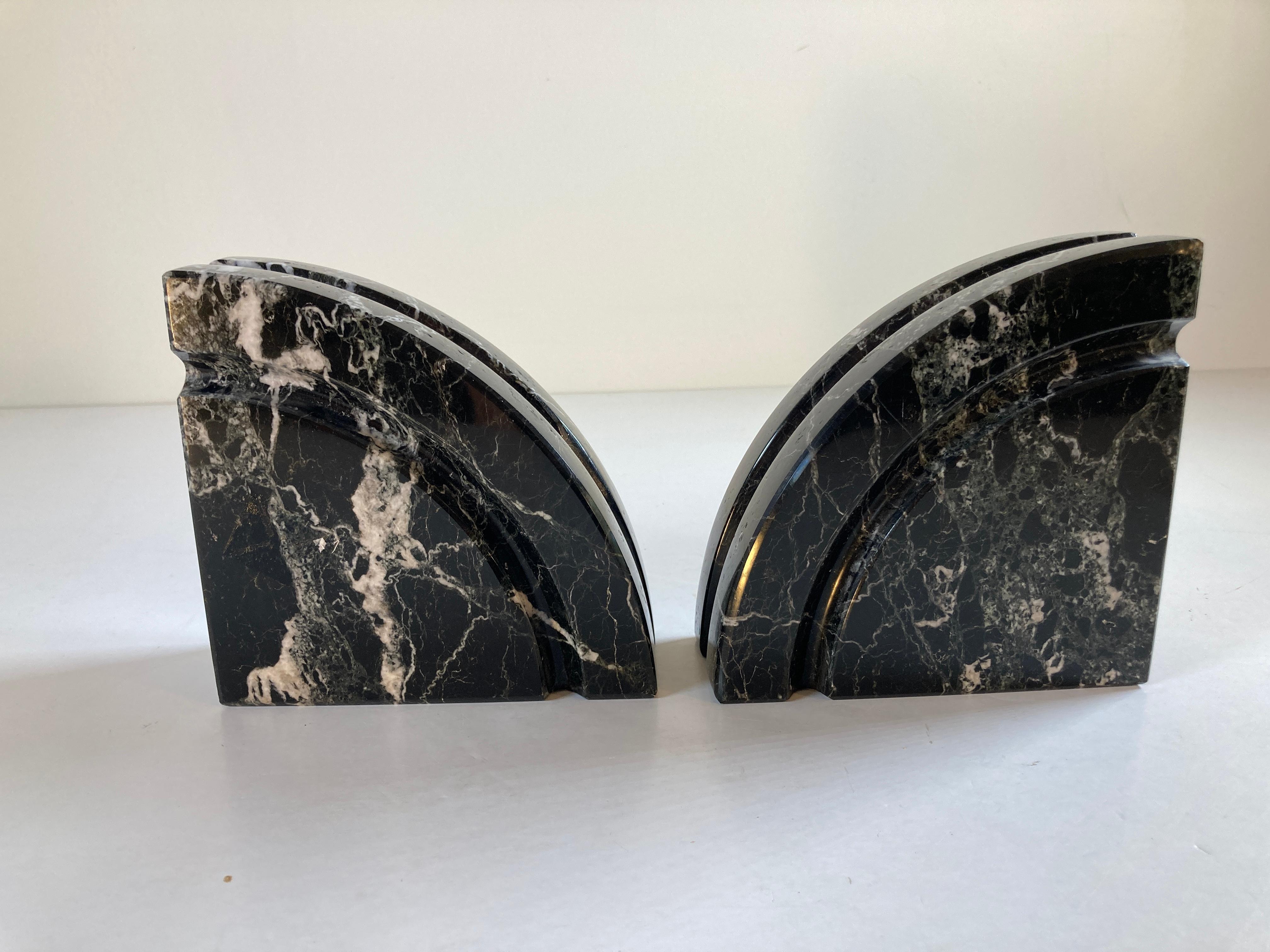 Vintage Post Modern Black Marble Hand Carved Bookends Italy 70's 2