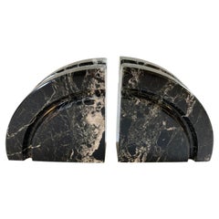 Vintage Post Modern Black Marble Hand Carved Bookends Italy 70's
