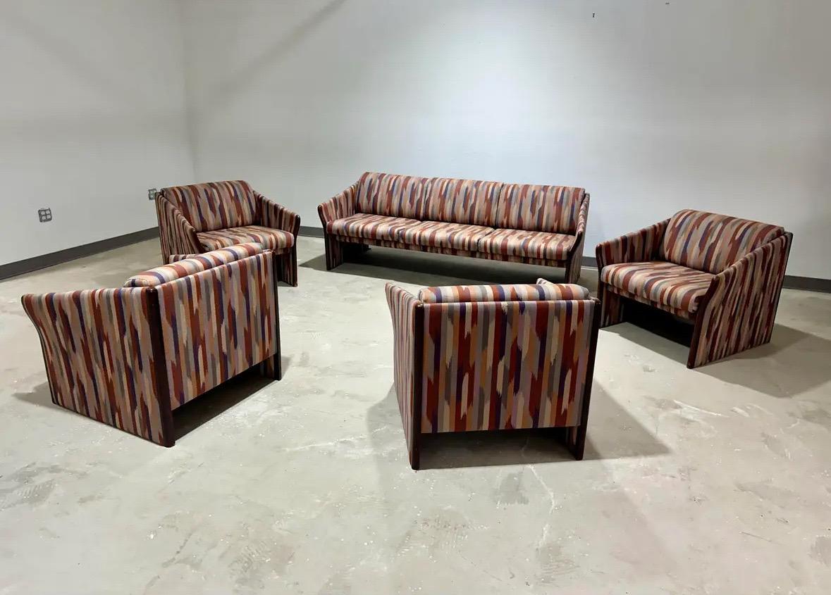 Vintage Post Modern Brayton Intl. Abstract Print Sculptural Sofa 7