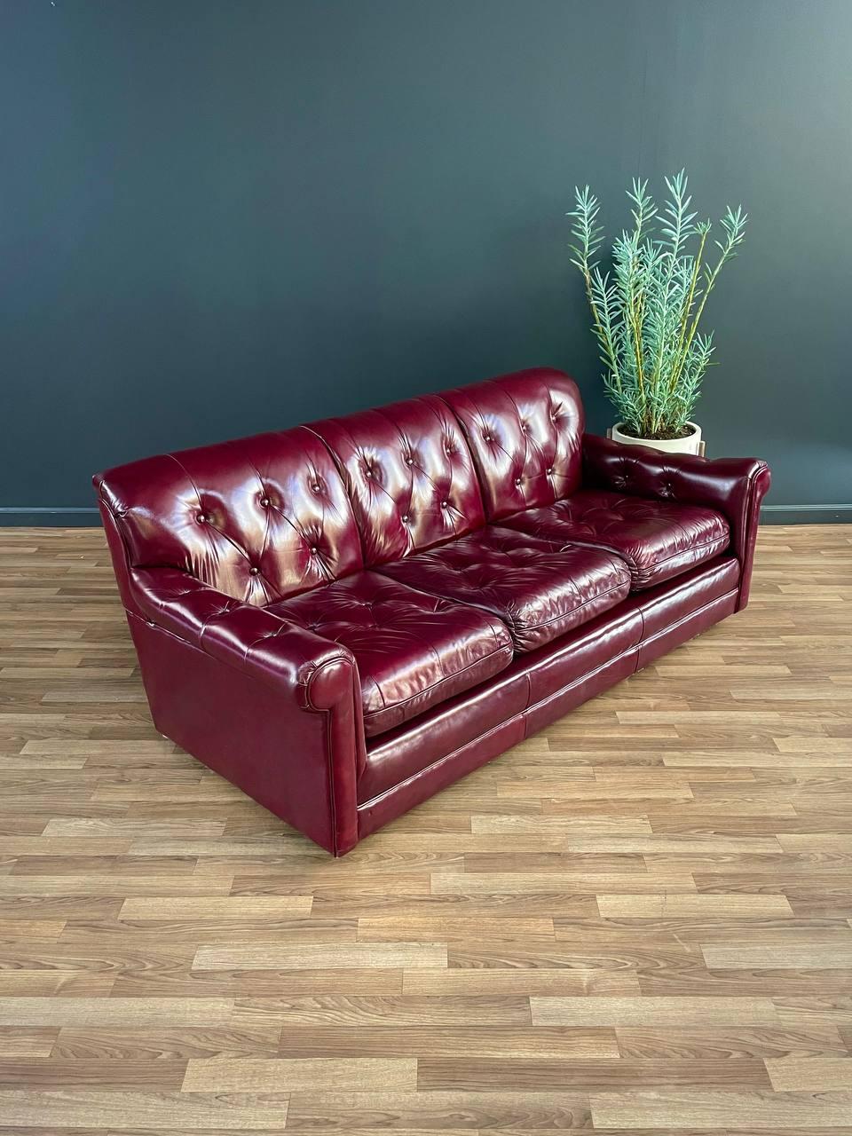 Post-Modern Vintage Post Modern Burgundy Leather Tufted Sofa