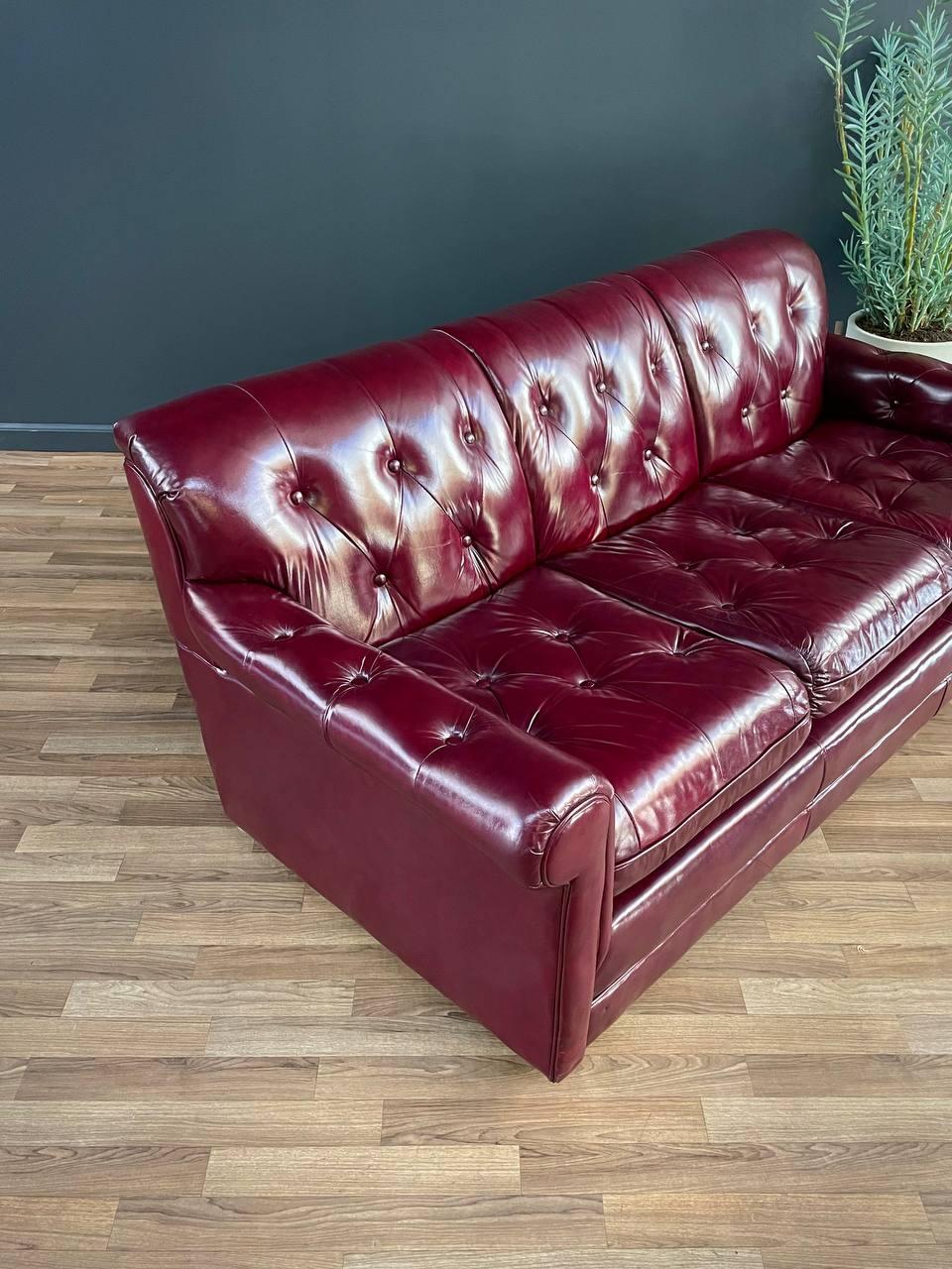 Late 20th Century Vintage Post Modern Burgundy Leather Tufted Sofa
