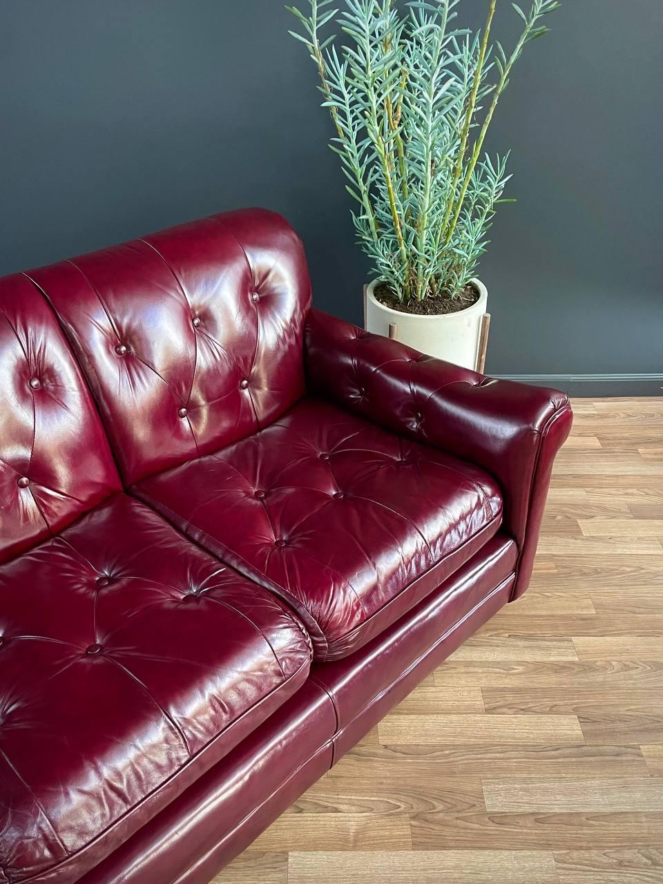 Vintage Post Modern Burgundy Leather Tufted Sofa 1