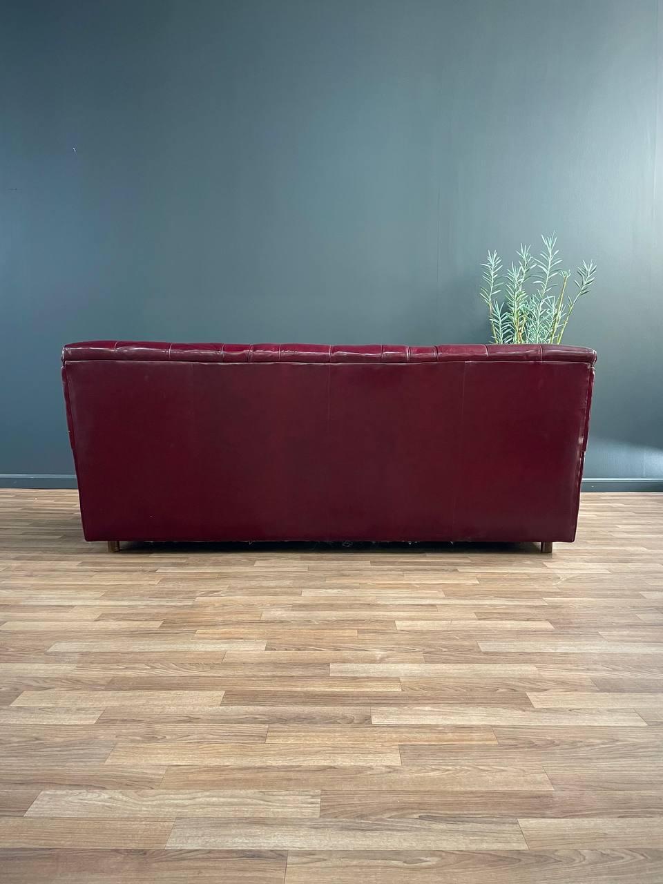 Vintage Post Modern Burgundy Leather Tufted Sofa 2