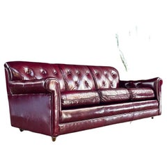 Vintage Post Modern Burgundy Leather Tufted Sofa