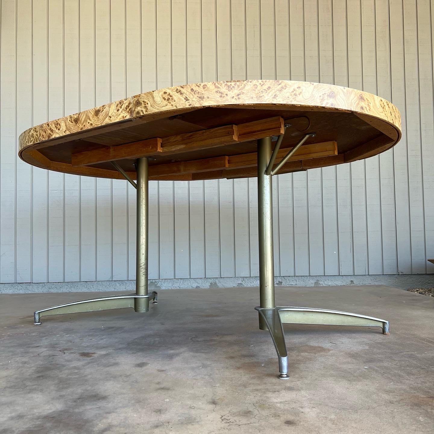 Vintage Post Modern Burlwood Extending Dining Table In Distressed Condition In Phoenix, AZ