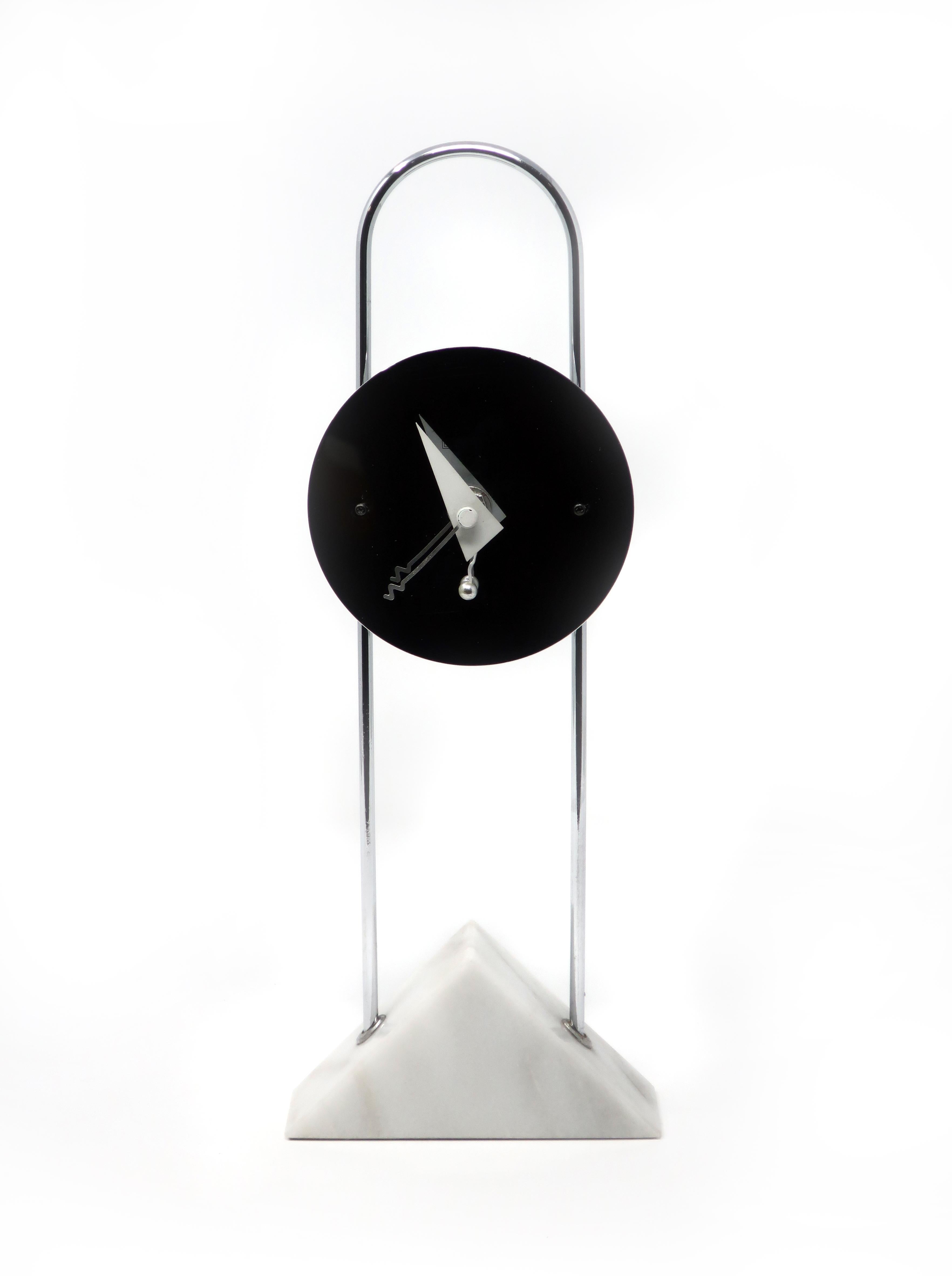 American Vintage Postmodern Canetti Chrome and Marble Clock, 1989