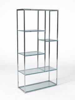 Vintage Post Modern Chrome & Glass Etagere Bookshelf