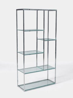 Vintage Post Modern Chrome & Glass Etagere Bookshelf