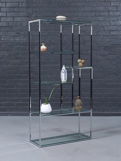 Vintage Post Modern Chrome & Glass Etagere Bookshelf