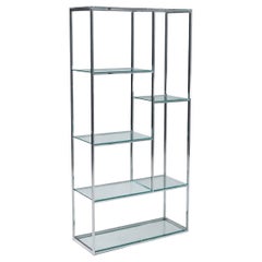 Vintage Post Modern Chrome & Glass Etagere Bookshelf