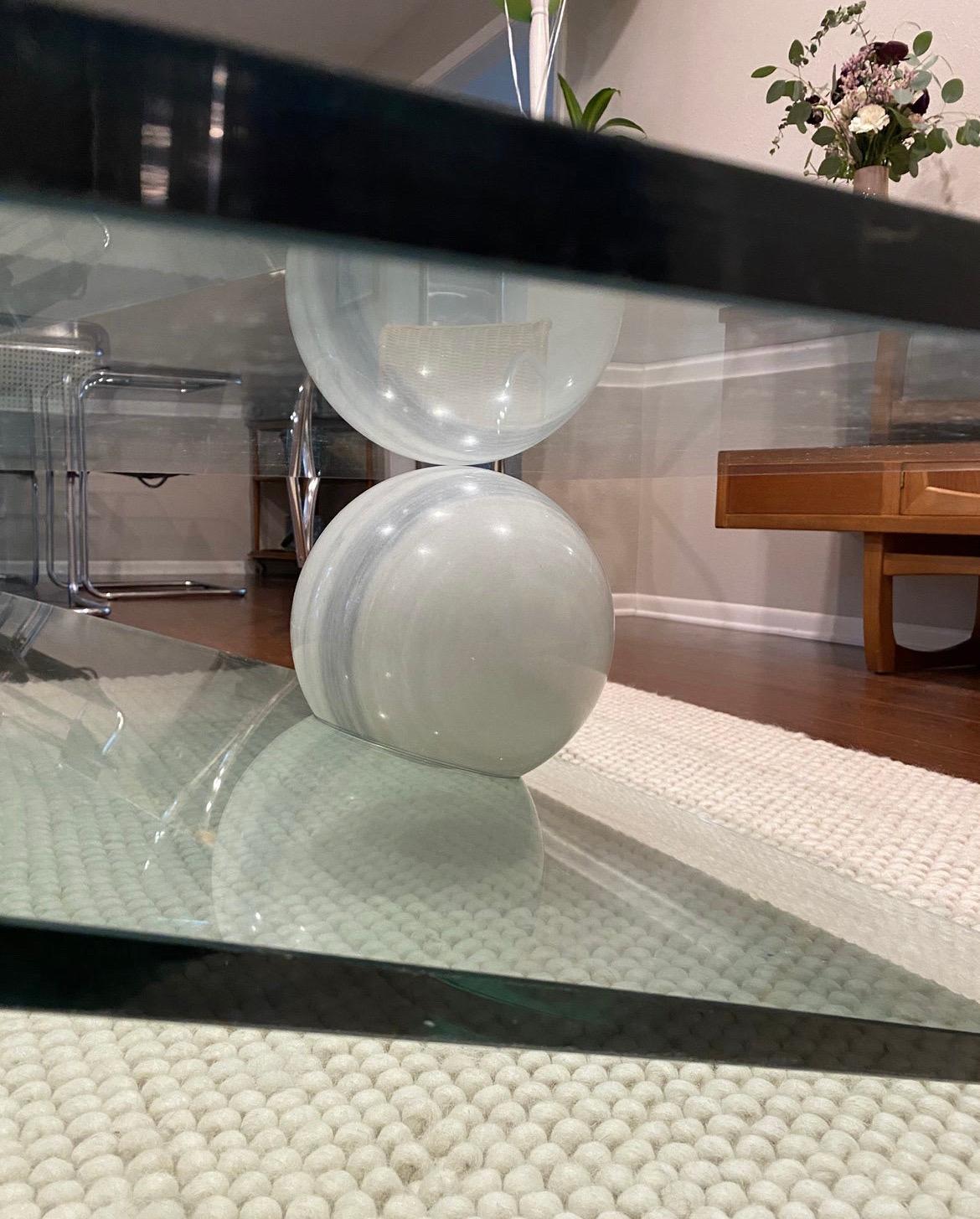 Vintage post modern contemporary geometric glass and marble ball coffee table  In Good Condition In Houston, TX