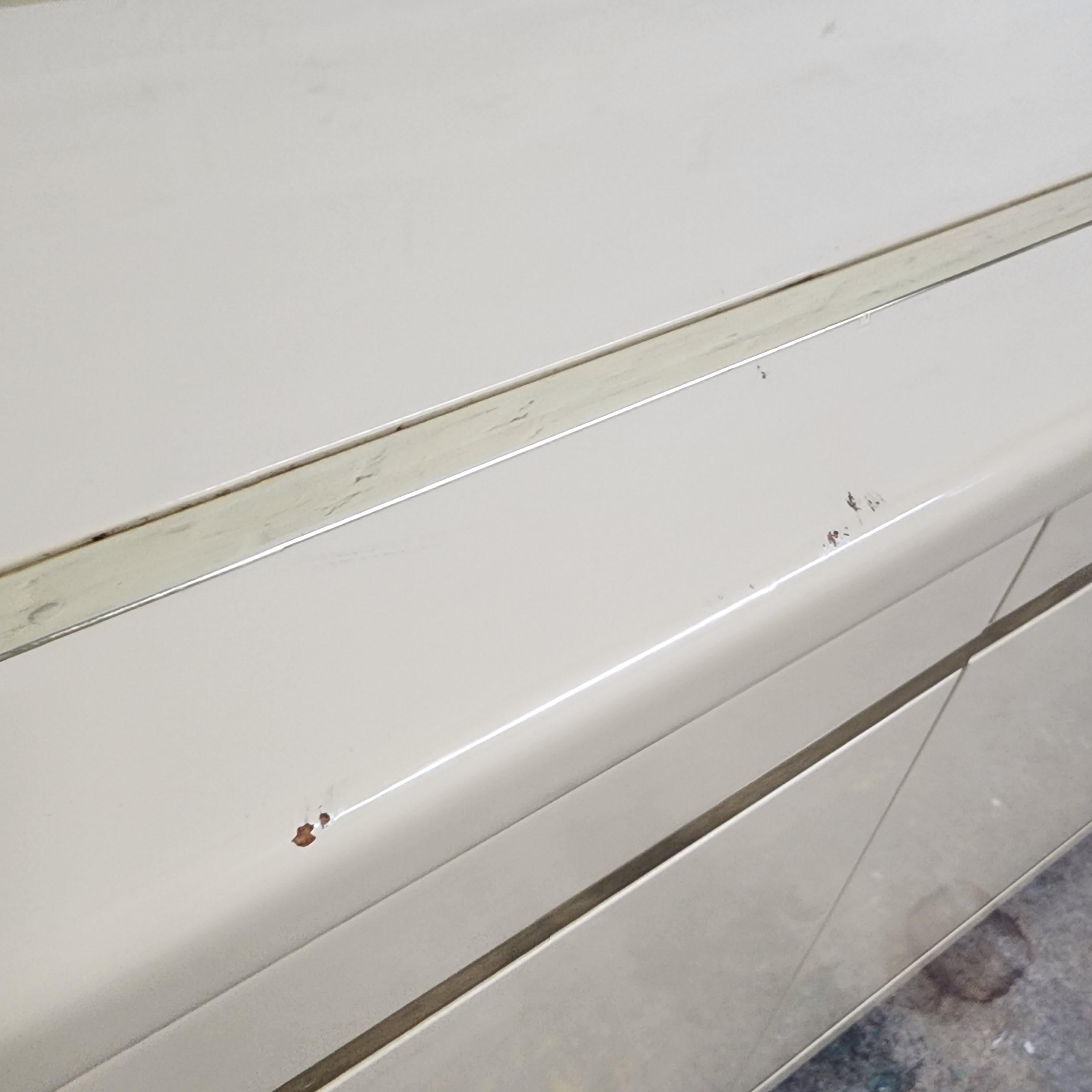 Vintage Post Modern Cream Lacquer and Brass Credenza by Rougier 4