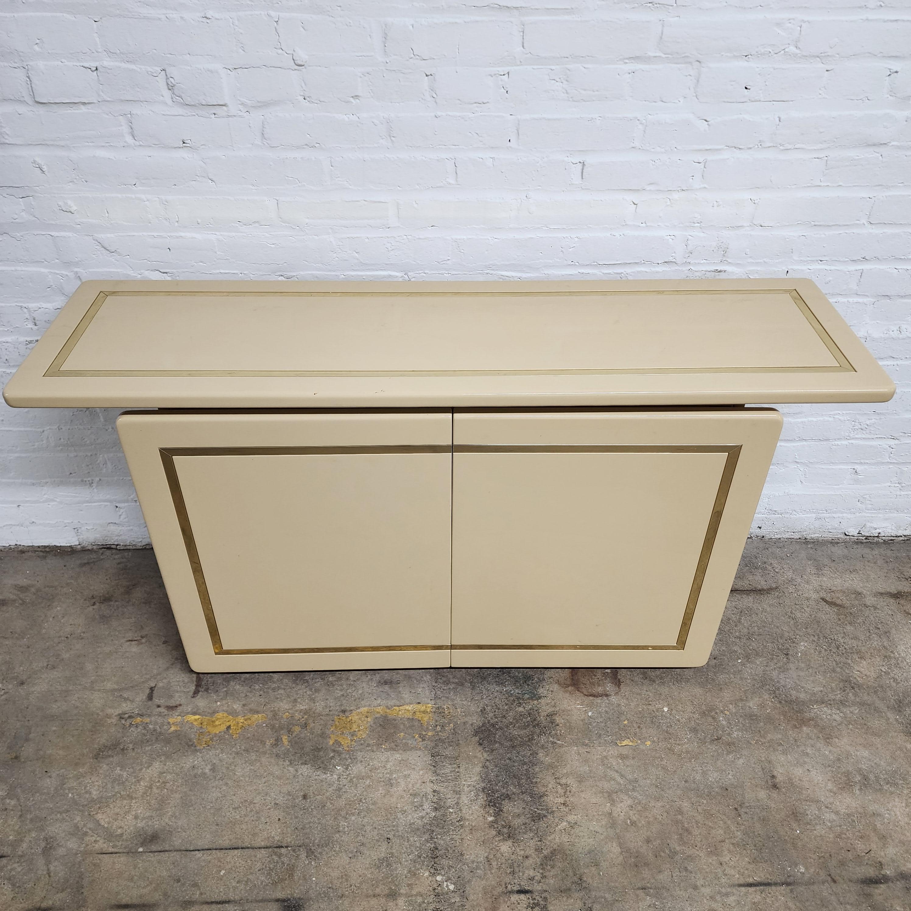 Canadian Vintage Post Modern Cream Lacquer and Brass Credenza by Rougier
