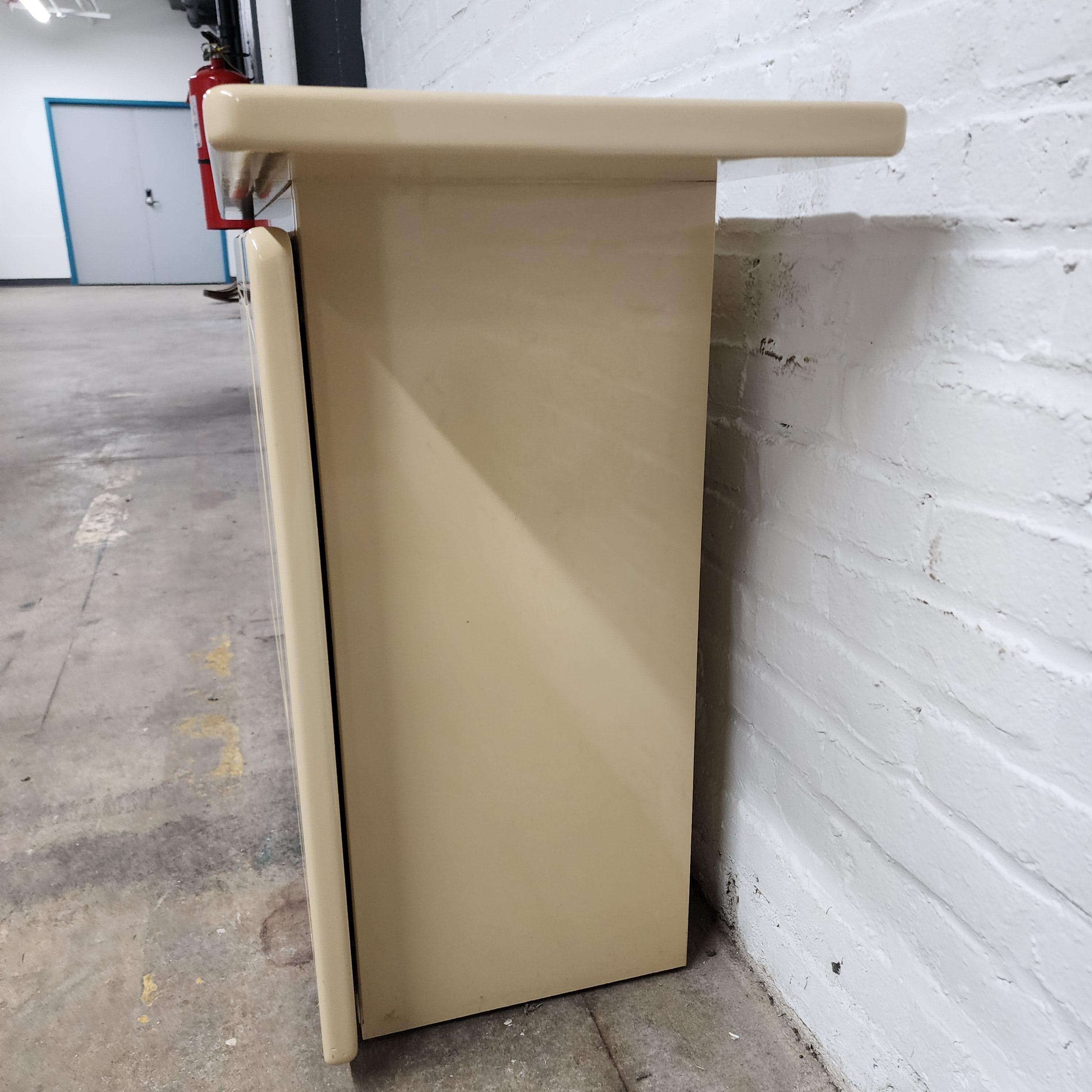Late 20th Century Vintage Post Modern Cream Lacquer and Brass Credenza by Rougier