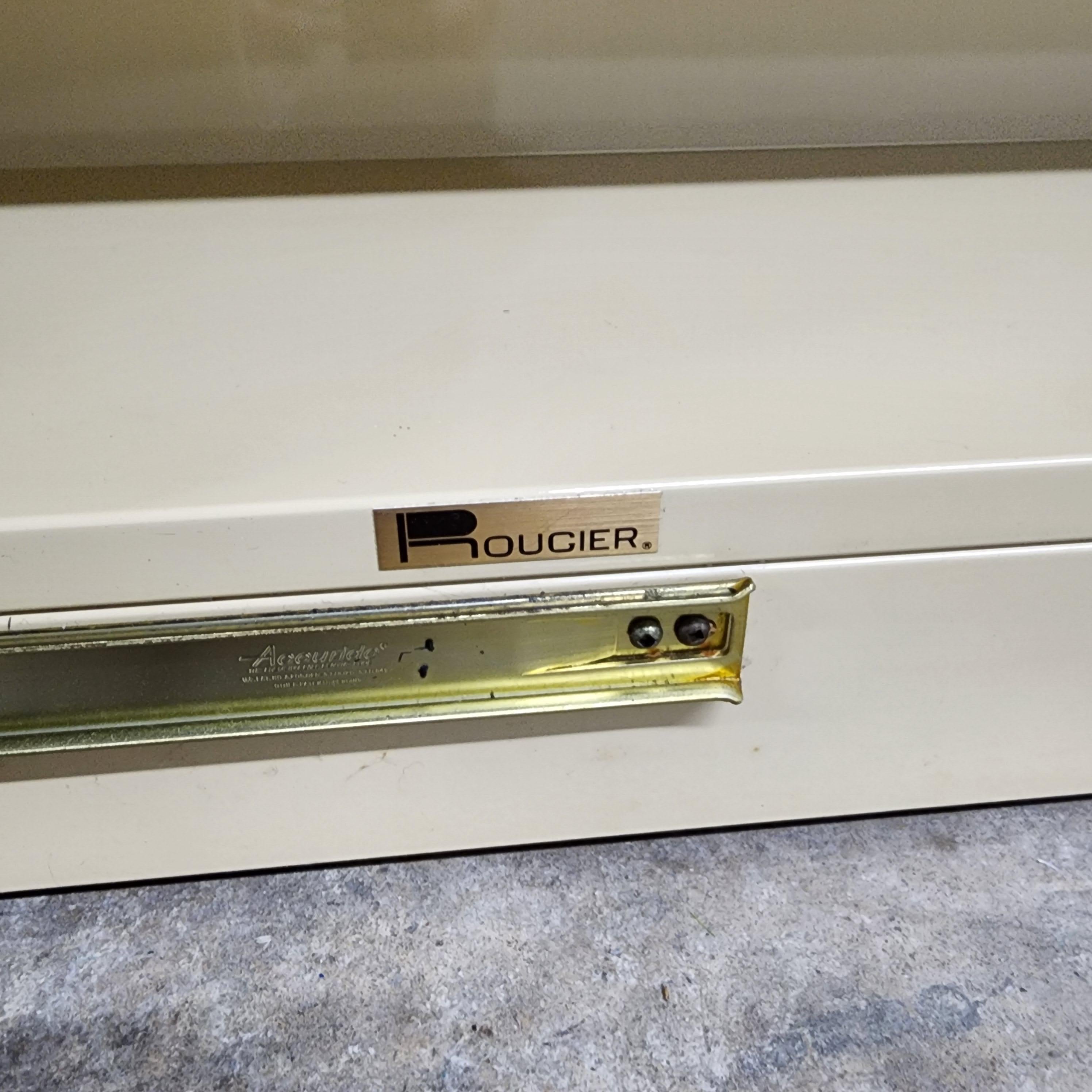 Vintage Post Modern Cream Lacquer and Brass Credenza by Rougier 2