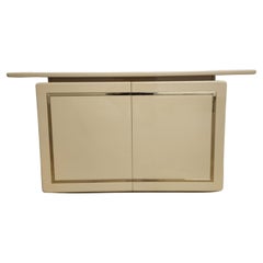 Vintage Post Modern Cream Lacquer and Brass Credenza by Rougier