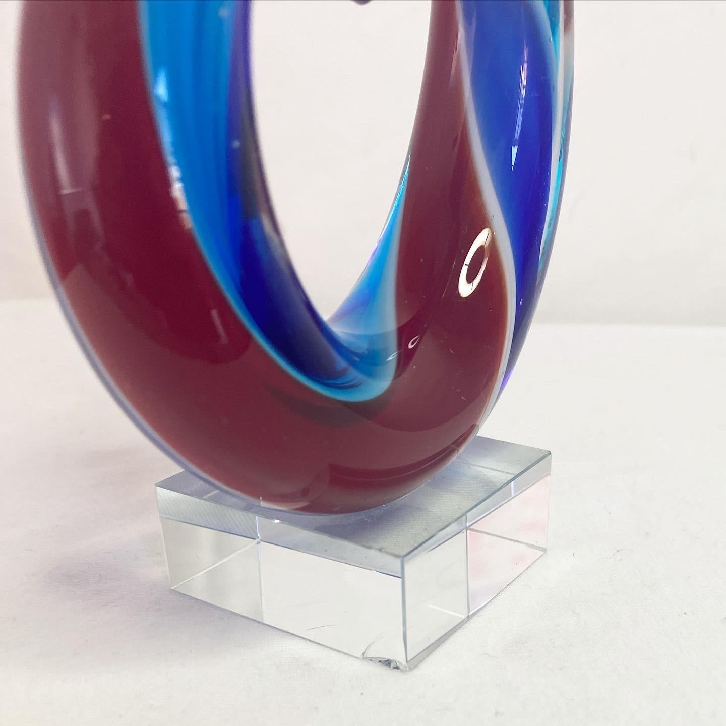 Post-Modern Vintage Post Modern Decor Multi Color Swirl Glass Sculpture For Sale