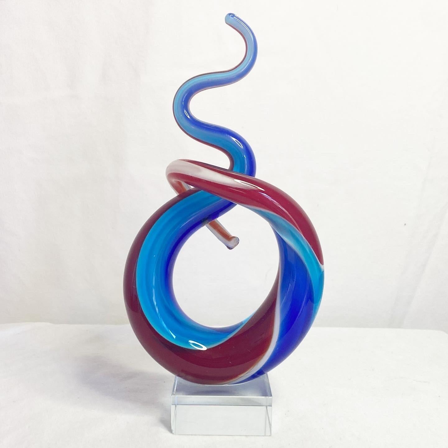 Vintage Post Modern Decor Multi Color Swirl Glass Sculpture In Good Condition For Sale In Delray Beach, FL