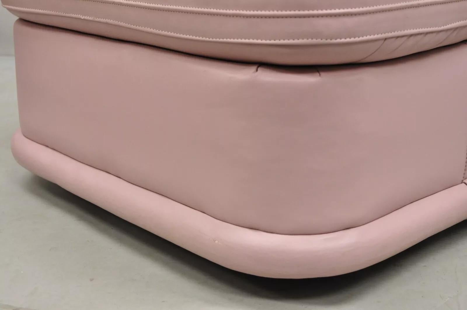 Vintage Post Modern Emerson Leather Bubblegum Pink Stitched Square Ottoman Stool For Sale 2