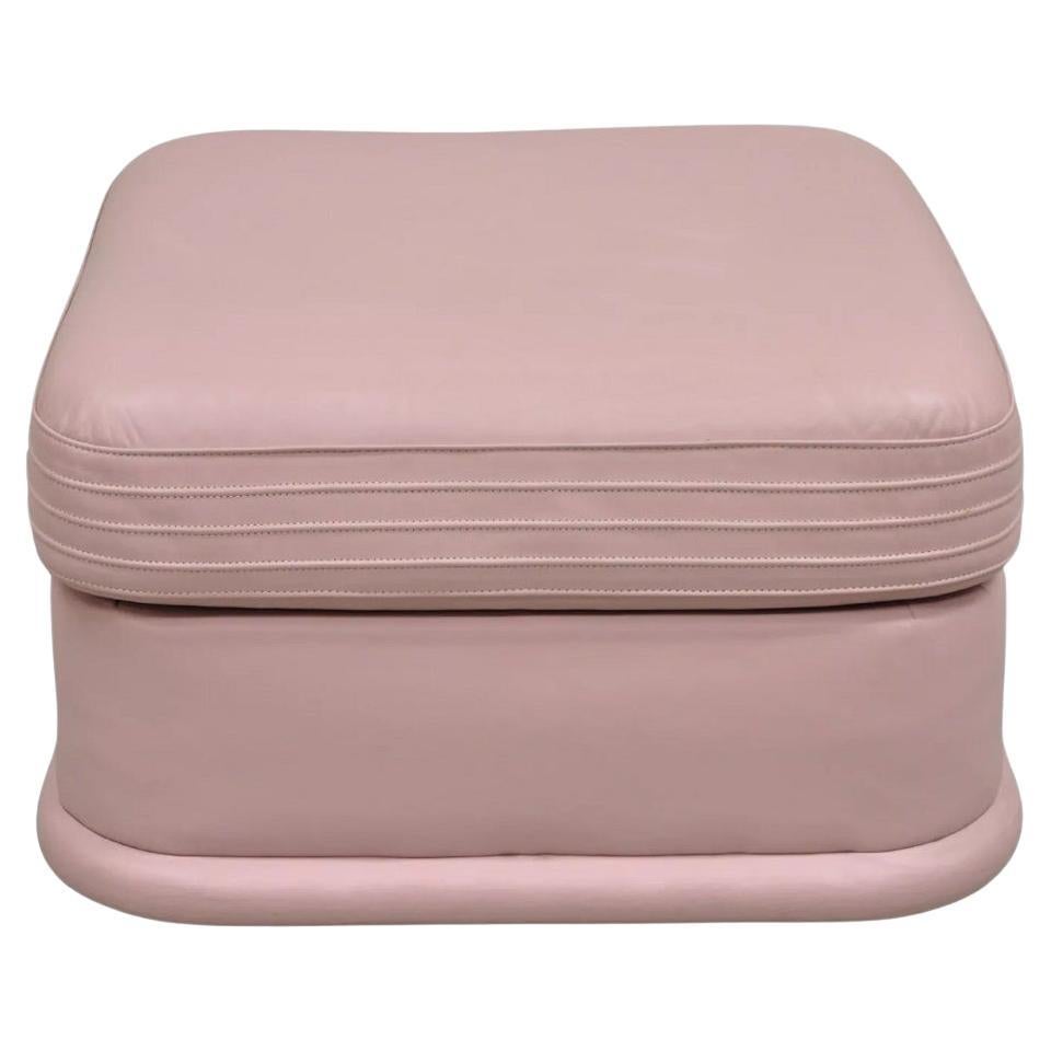 Vintage Post Modern Emerson Leather Bubblegum Pink Stitched Square Ottoman Stool For Sale