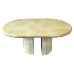 Vintage Post Modern Faux Goatskin Karl Springer Style Dining Table