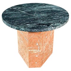 Vintage Post Modern Geometric Green 
Salmon Marble Side Table