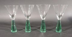 Vintage Post-Modern Green Glass Martini Glasses- A Set of Four