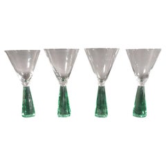 Vintage Post-Modern Green Glass Martini Glasses- A Set of Four
