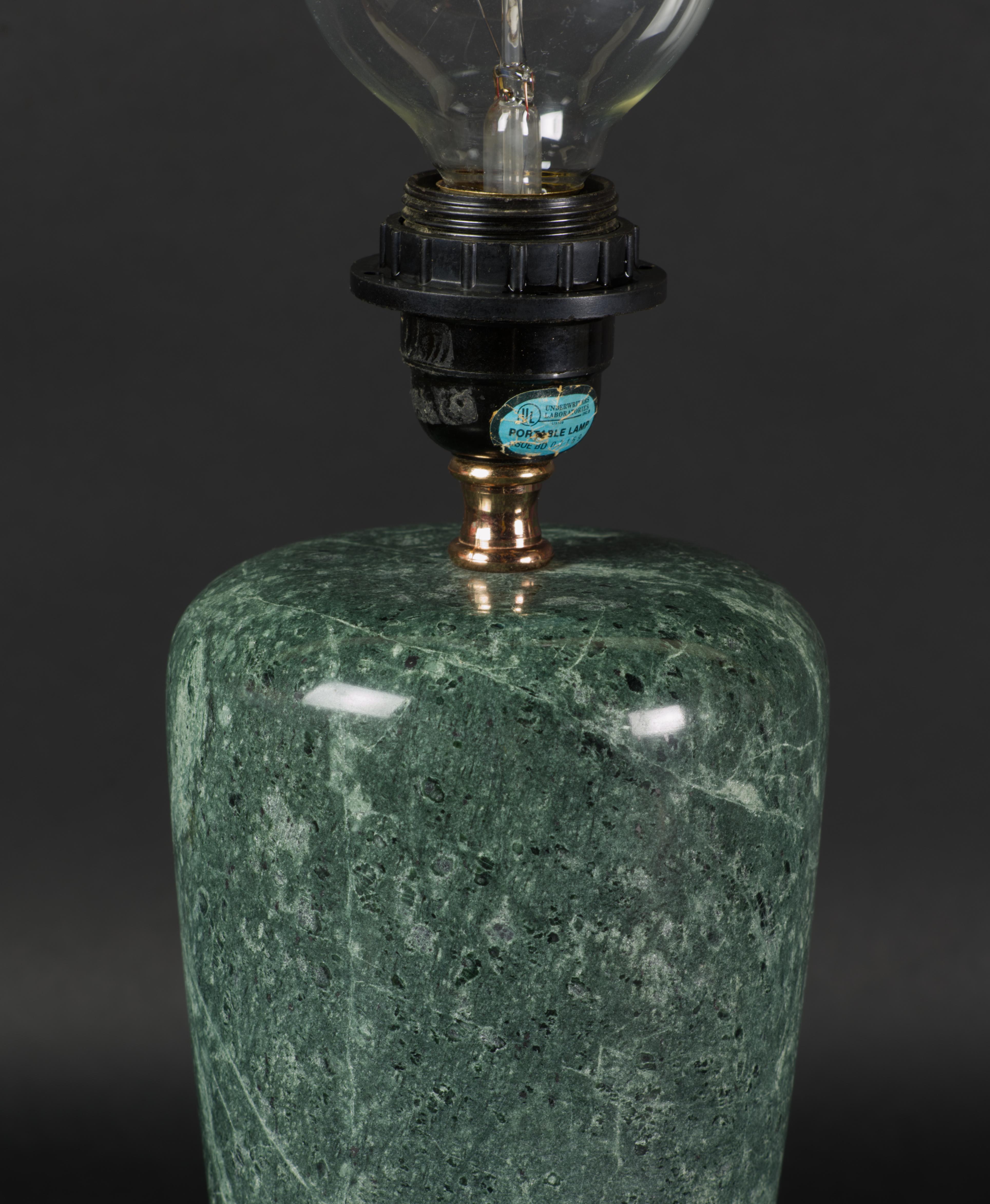 Turned Vintage Post Modern Green Marble Stone Table Lamp For Sale