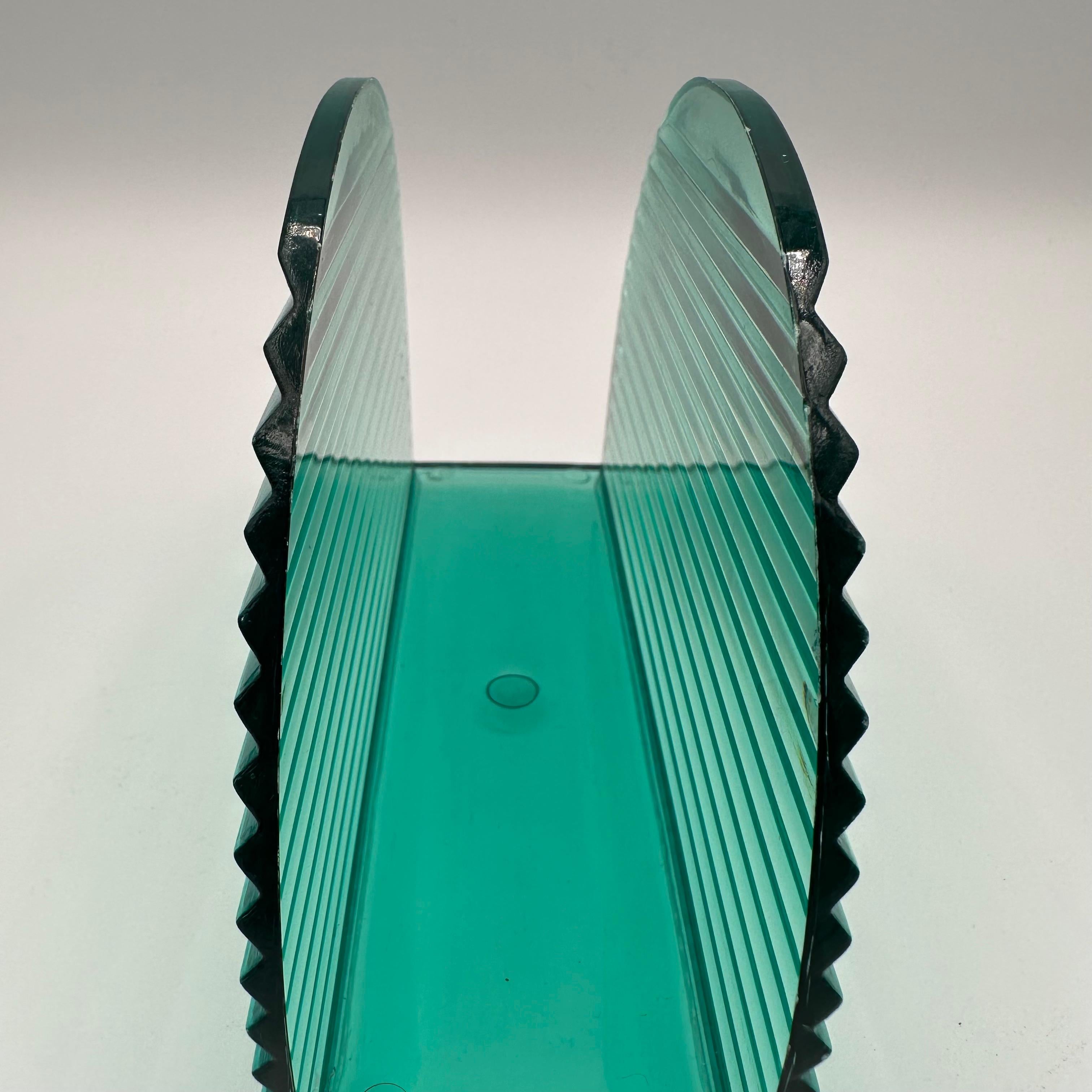 Vintage Post Modern Half Moon Shaped Teal Lucite Napkin Holder In Good Condition For Sale In Amityville, NY