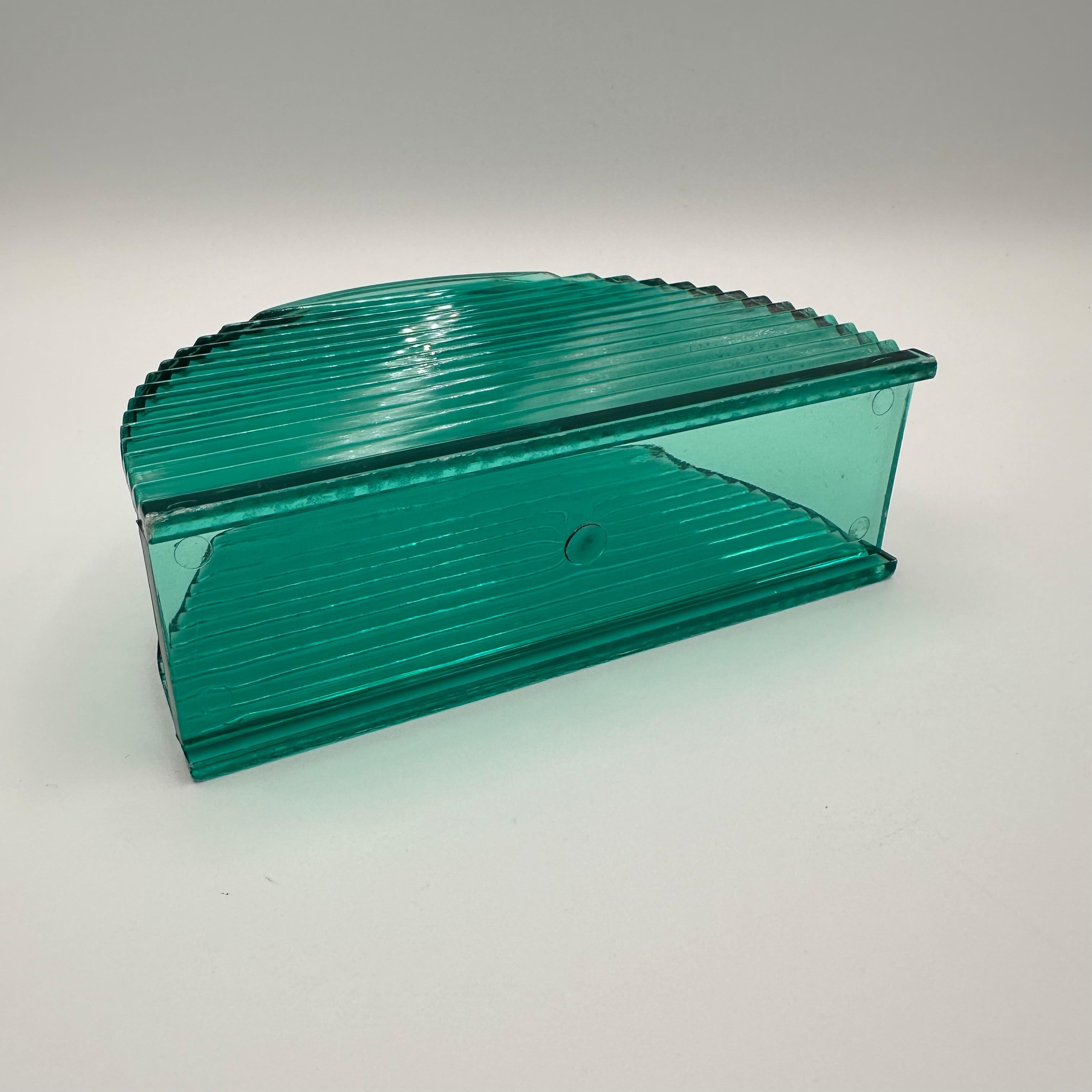 Late 20th Century Vintage Post Modern Half Moon Shaped Teal Lucite Napkin Holder For Sale