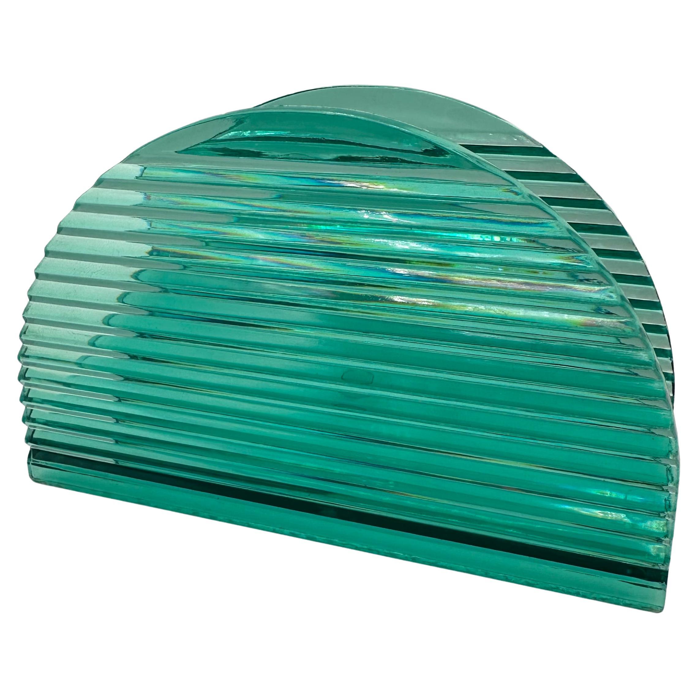 Postmoderner halbmondförmiger Teal Lucite-Serviergeschirrhalter, Vintage