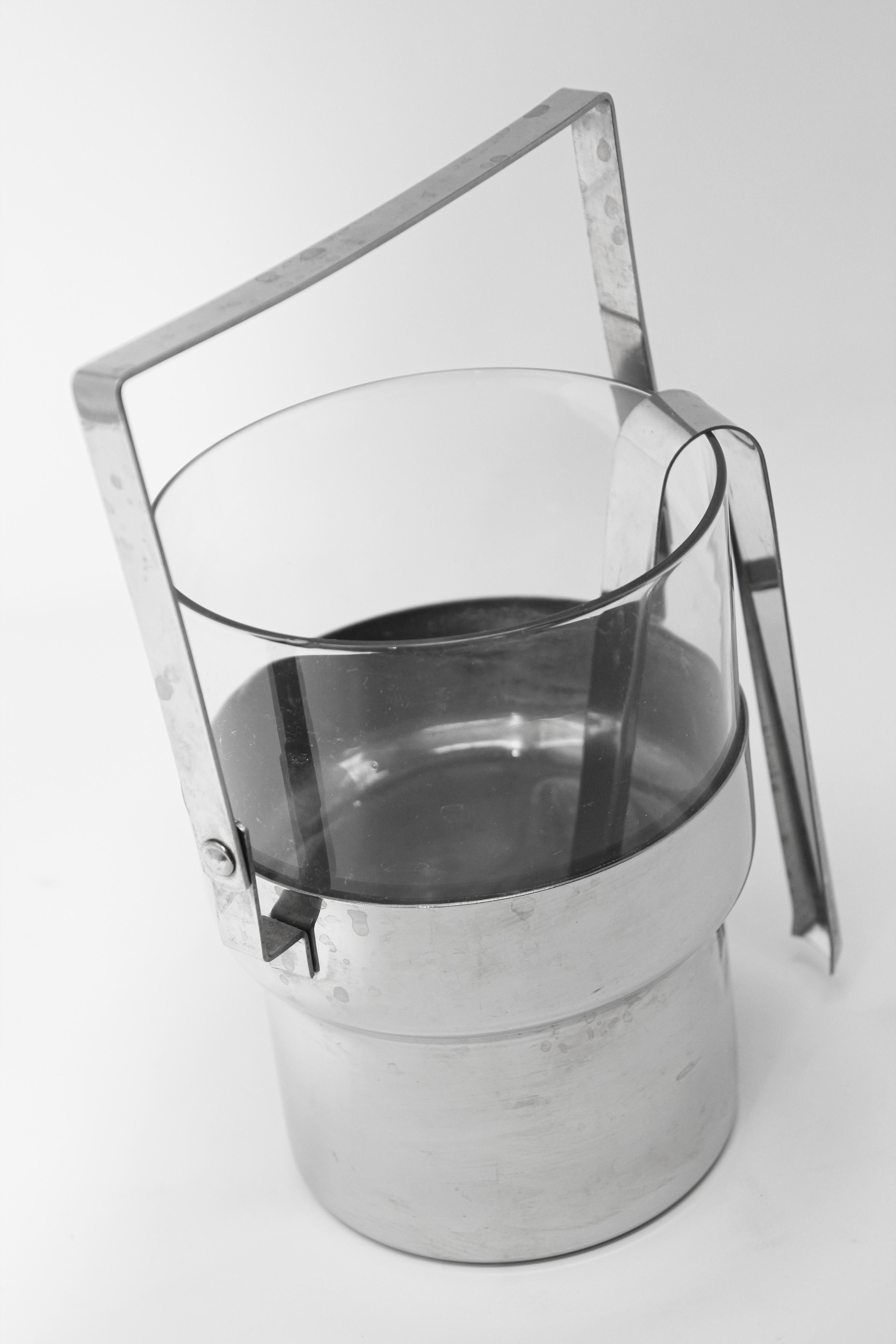 Post-Modern Vintage Postmodern Inox and Glass Ice Bucket For Sale