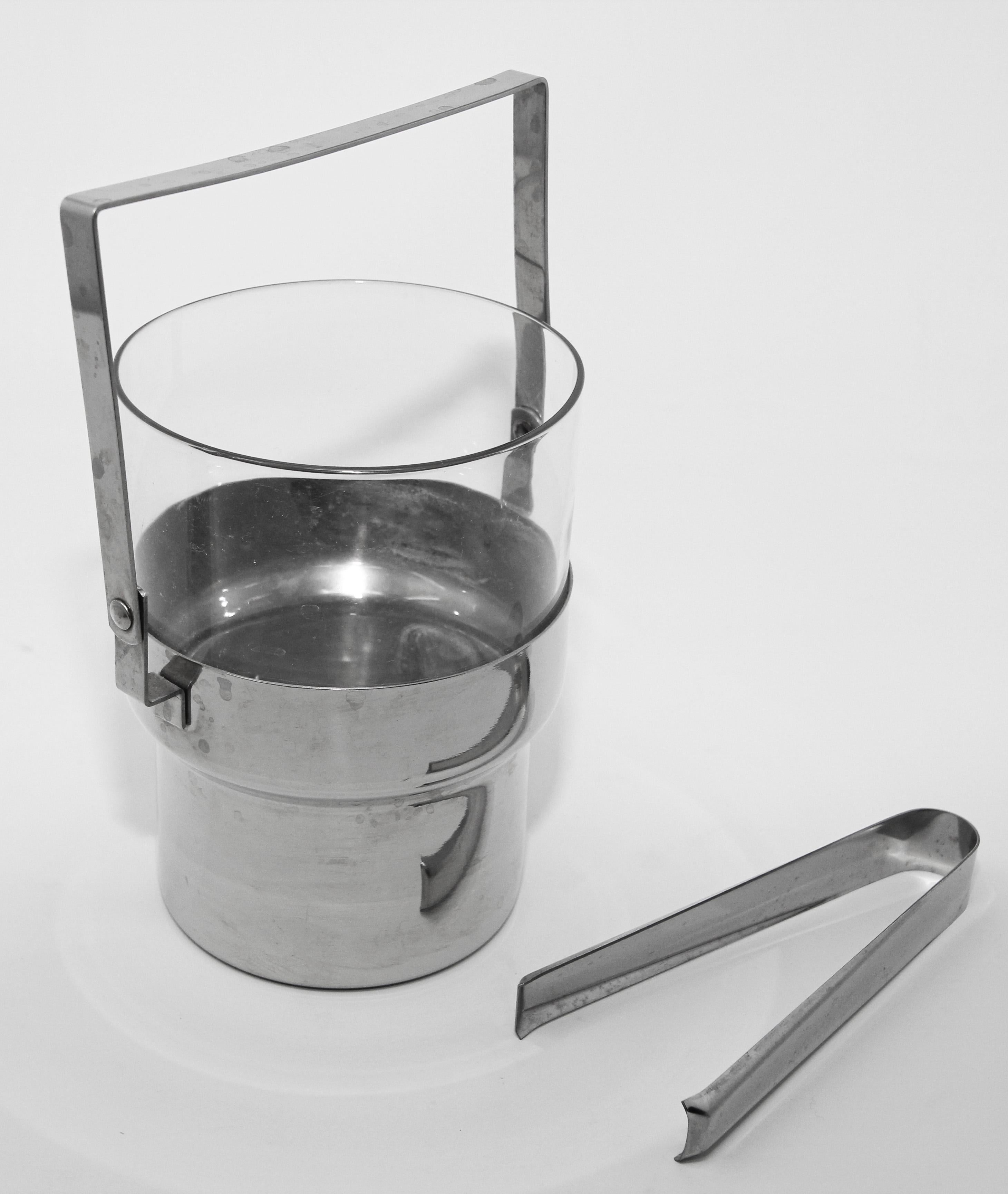 Belgian Vintage Postmodern Inox and Glass Ice Bucket For Sale