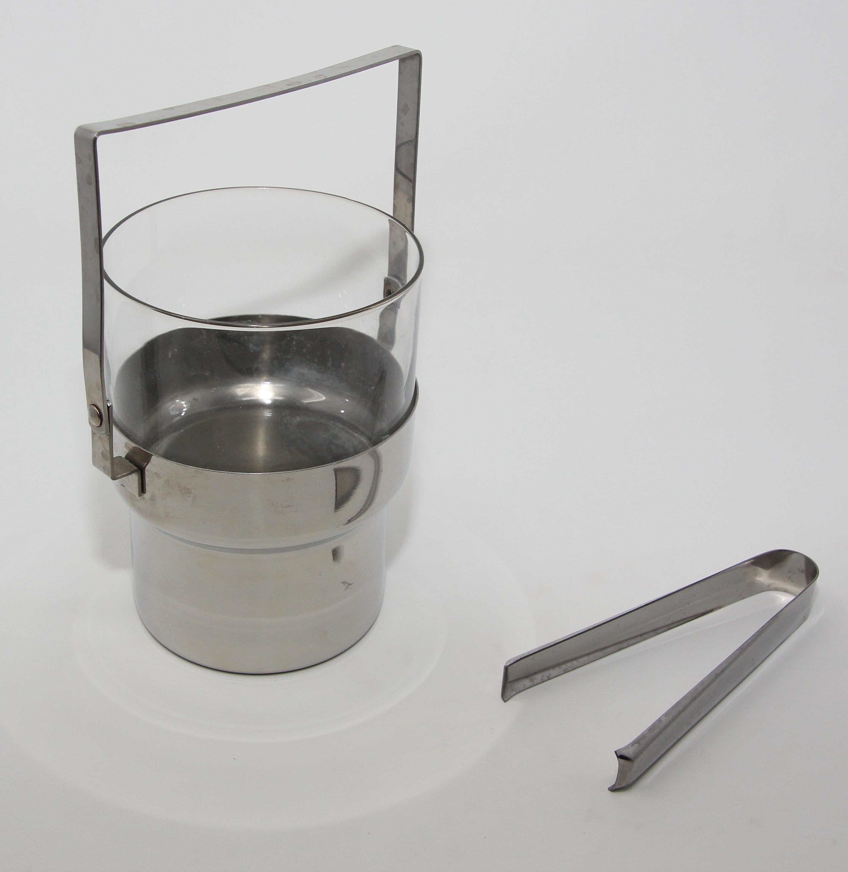 Vintage Postmodern Inox and Glass Ice Bucket In Good Condition For Sale In North Hollywood, CA