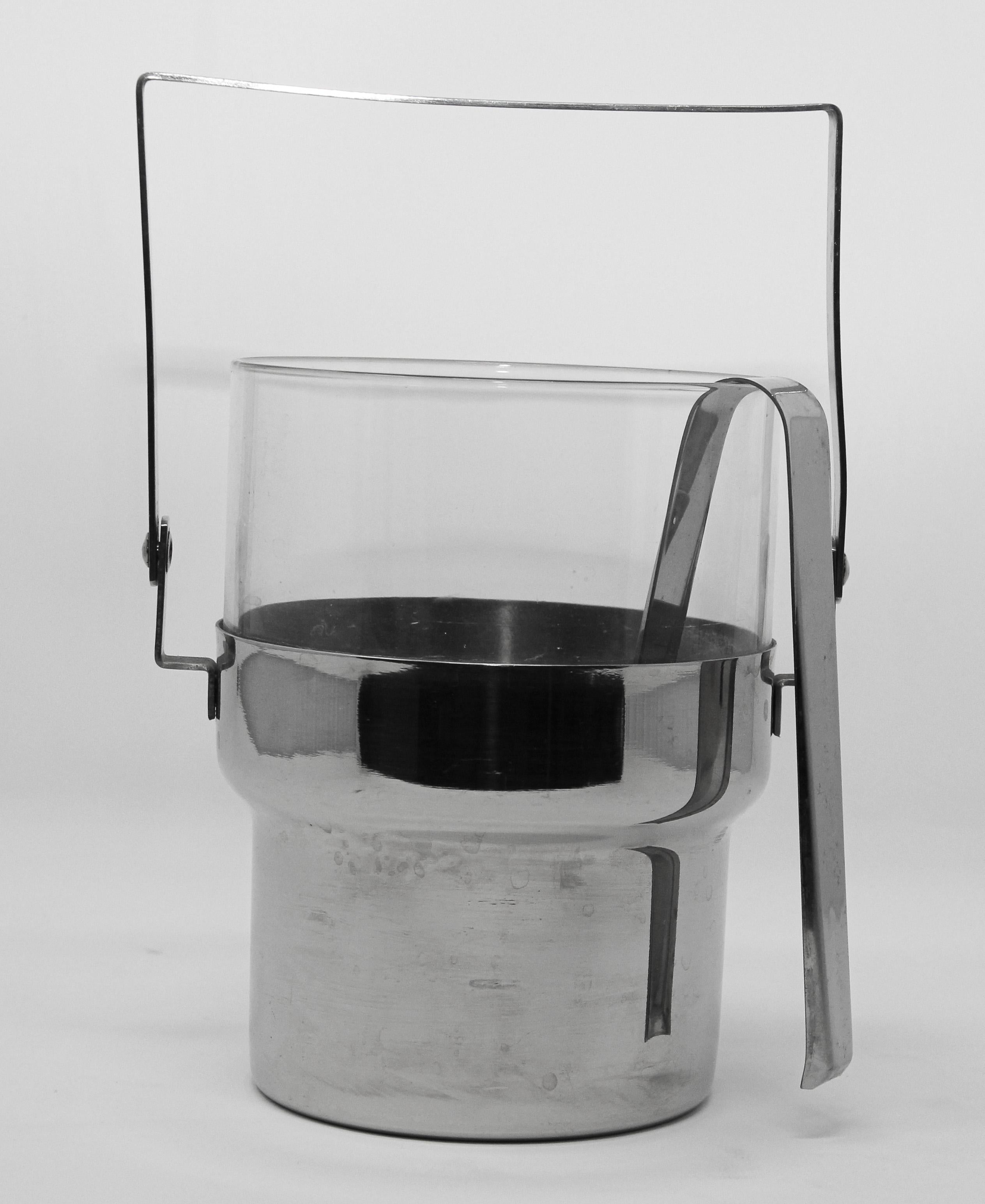 Vintage Postmodern Inox and Glass Ice Bucket For Sale 3