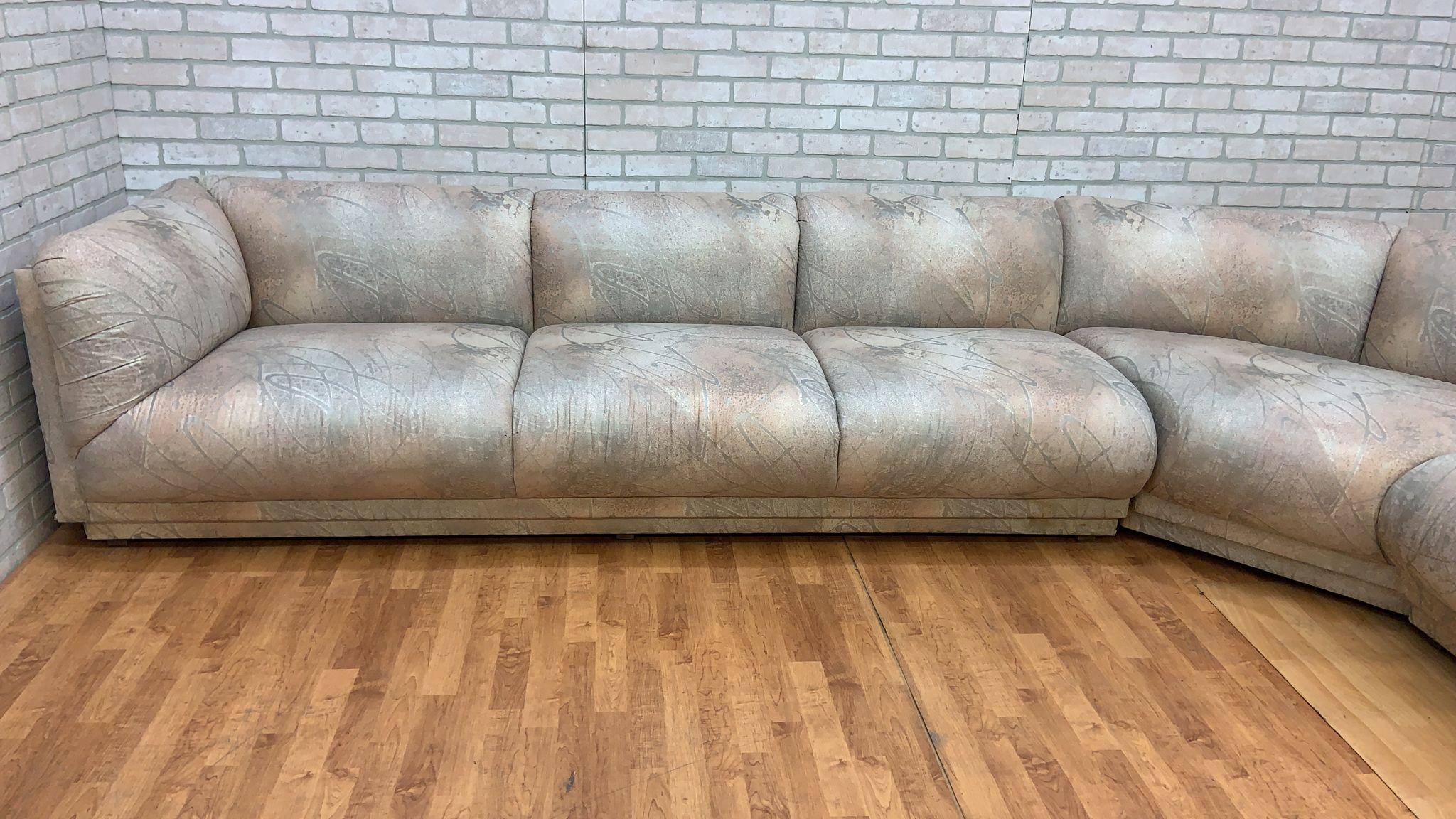 Fabric Vintage Post Modern L Shaped Sectional Sofa by Bernhardt For Sale
