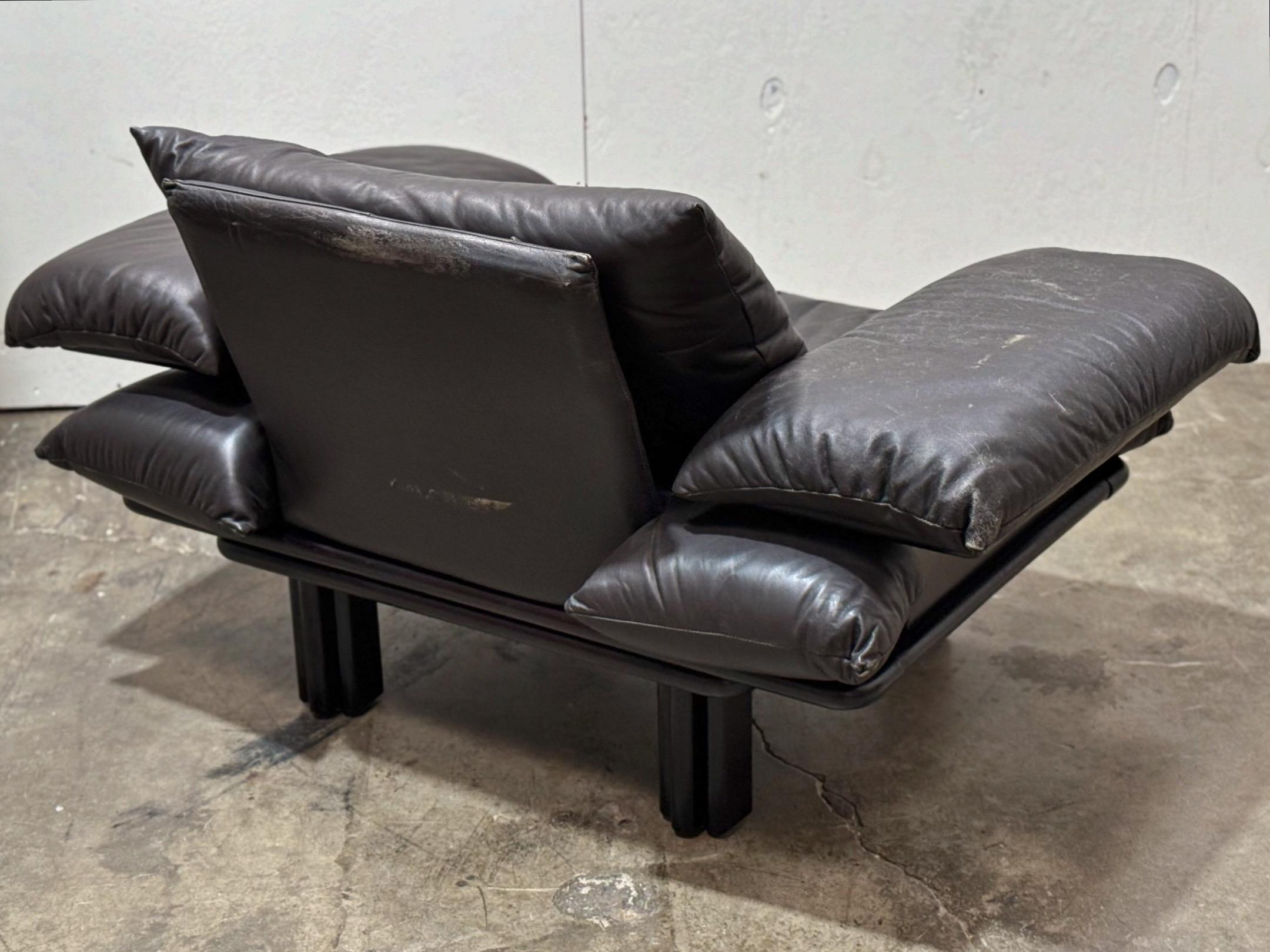 Vintage Post Modern Leather Lounge Chair by Matti Halme for Polardesign In Good Condition In Decatur, GA