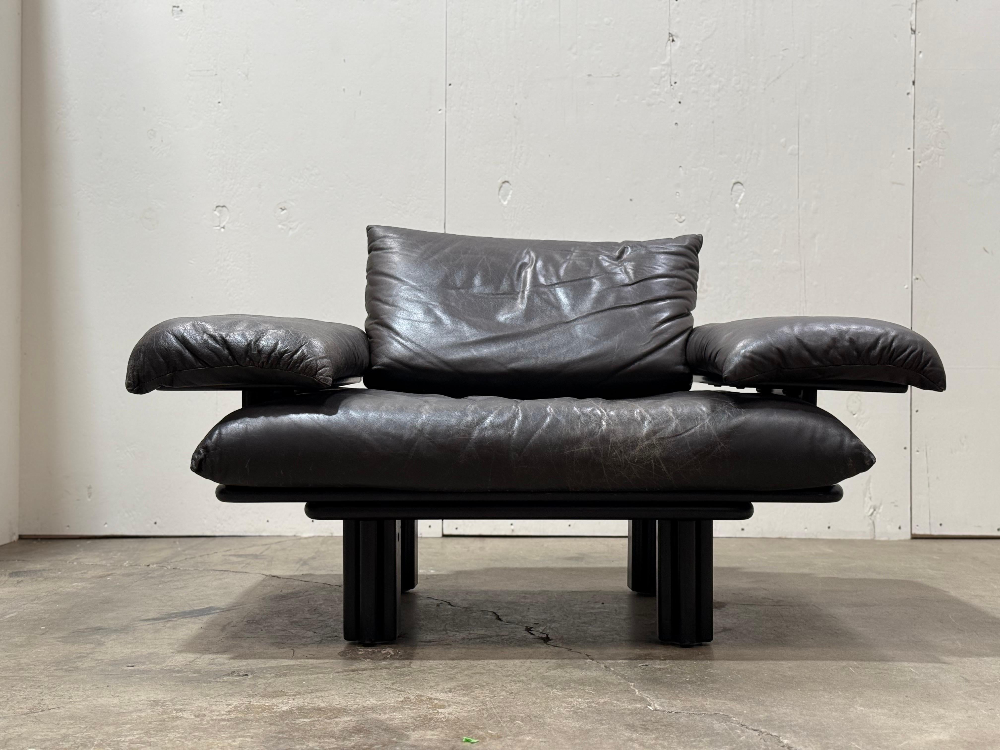 Vintage Post Modern Leather Lounge Chair by Matti Halme for Polardesign 3