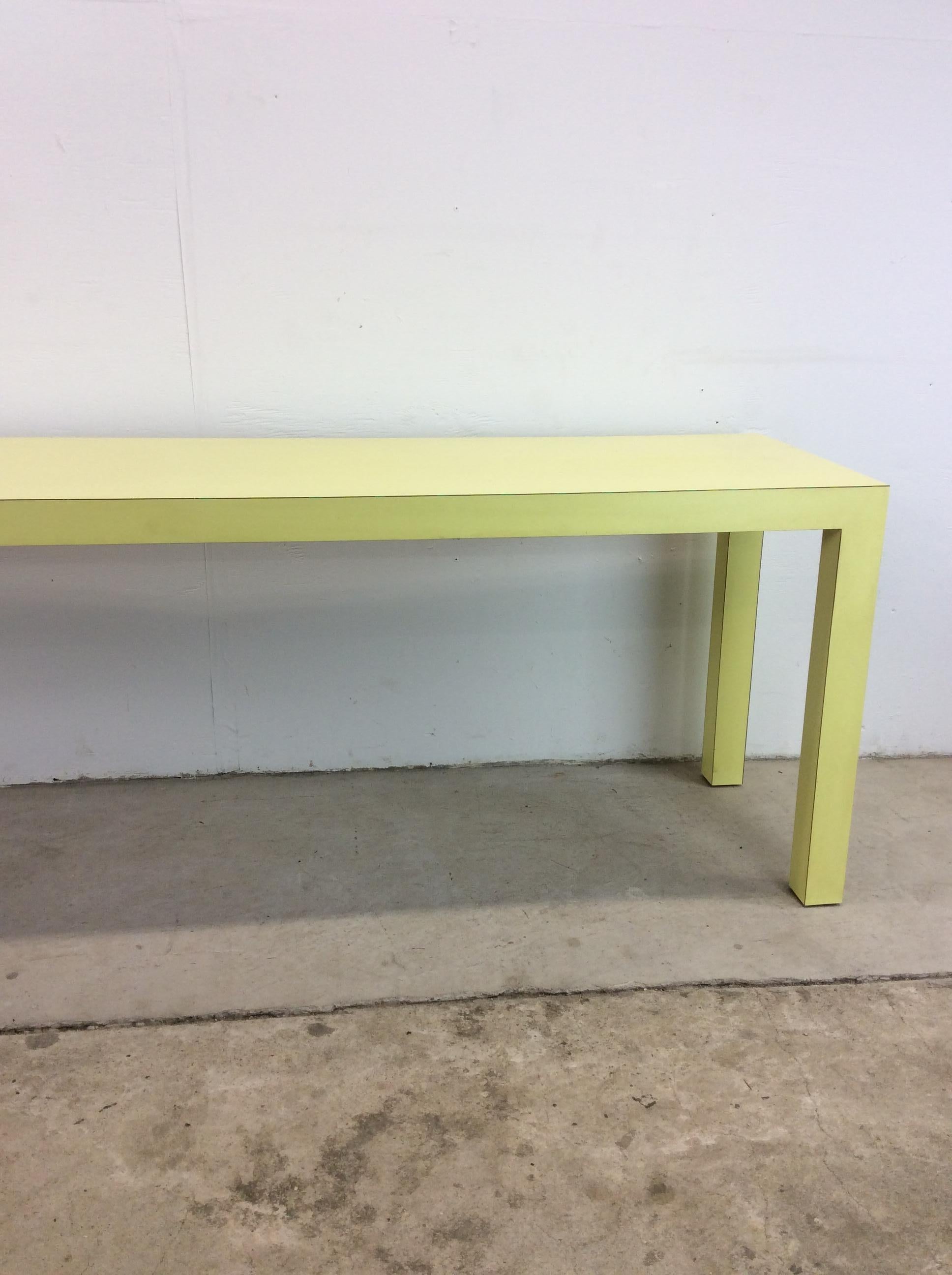 American Vintage Post Modern Lime Green Lacquer Console Sofa Table For Sale