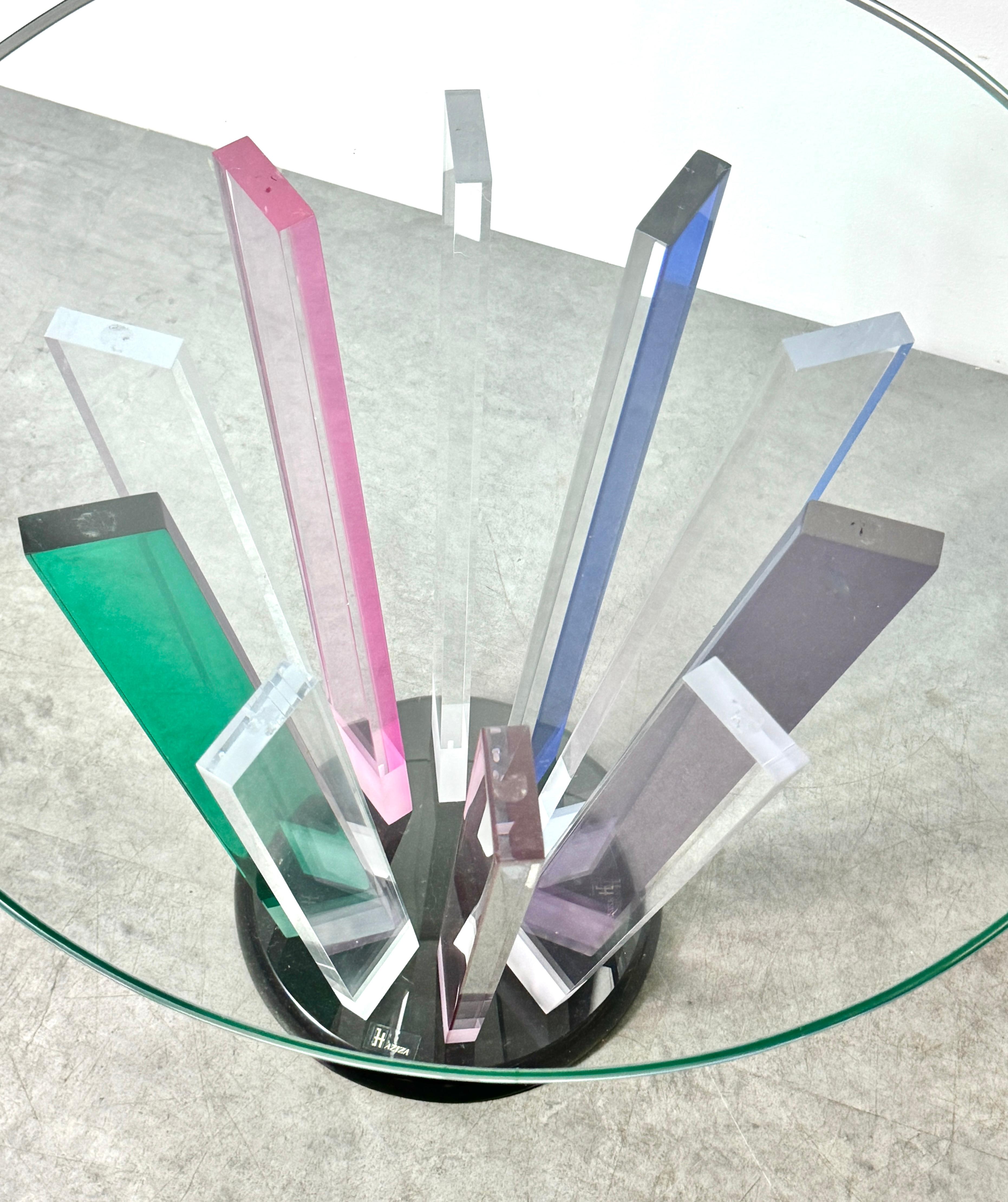 American Vintage Post Modern Lucite and Glass Rainbow Prism Side Table by Shlomi Haziza