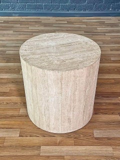 Vintage Post Modern Round Travertine Stone Pedestal Table