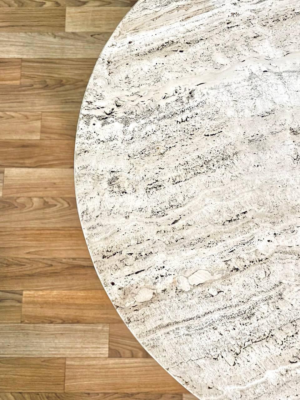 Vintage Post Modern Round Travertine Stone Pedestal Table In Good Condition For Sale In Los Angeles, CA