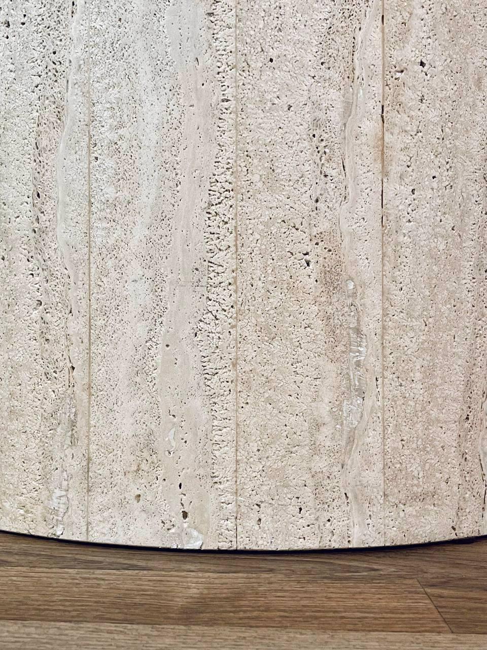 Vintage Post Modern Round Travertine Stone Pedestal Table For Sale 3