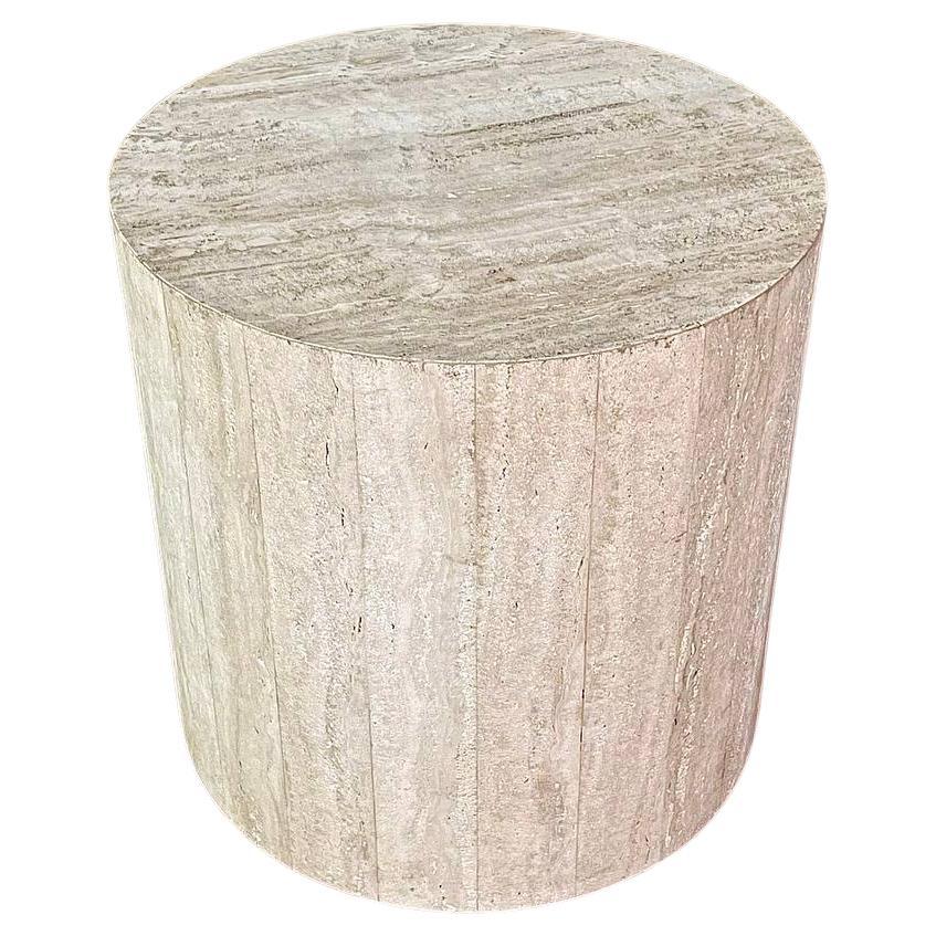 Vintage Post Modern Round Travertine Stone Pedestal Table