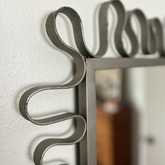 Vintage Post Modern Squiggly Wrought Iron Silver Wall Mirror