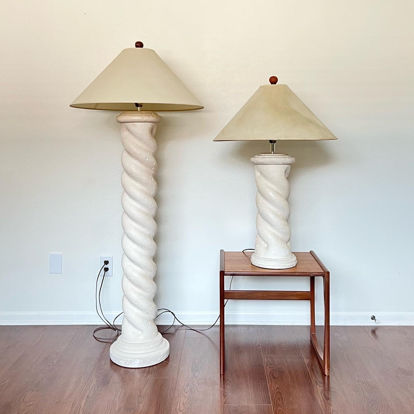 Vintage Post Modern Swirl Plaster 1980s Floor Lamp and Table Lamp 4