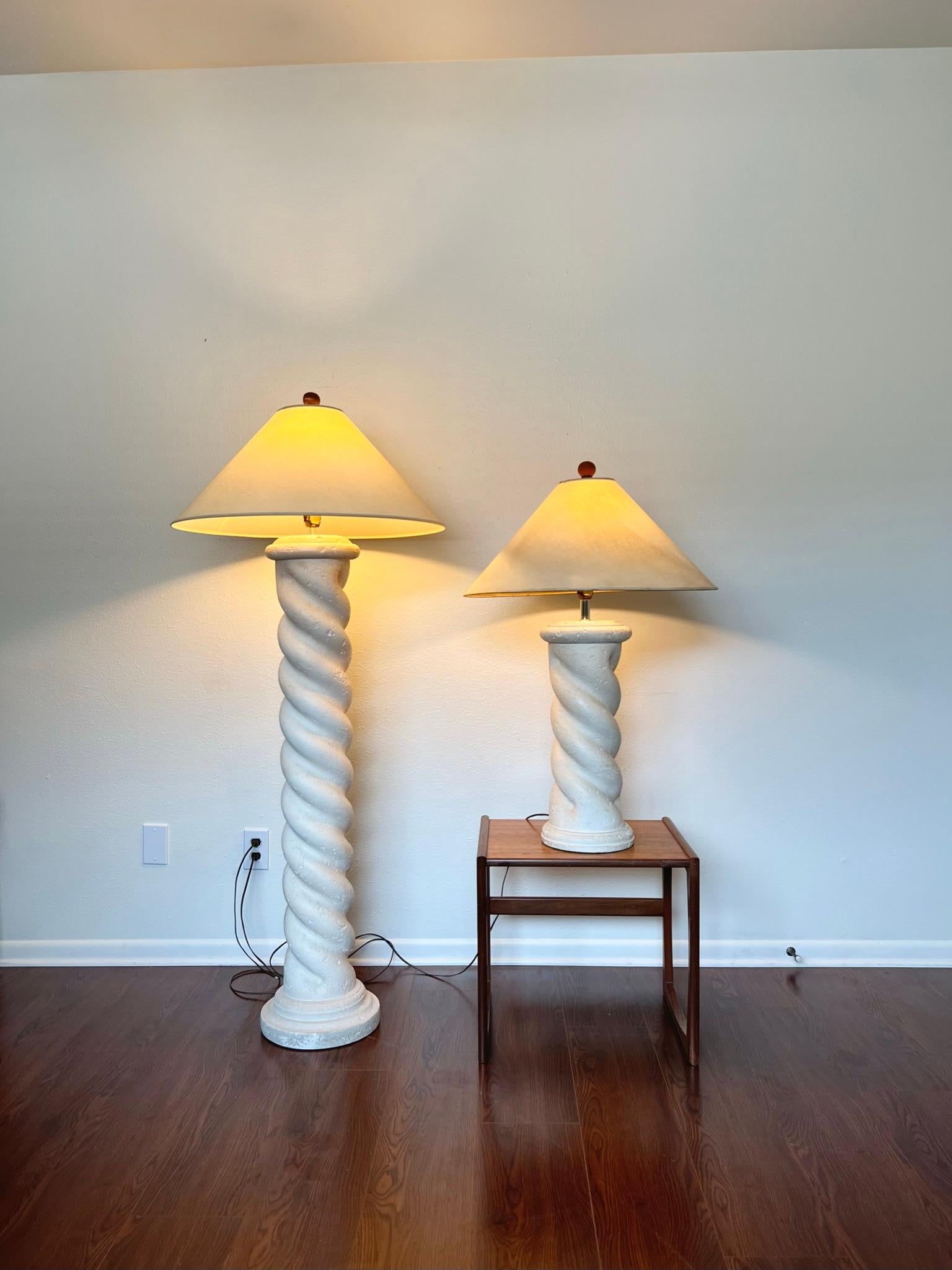 Vintage Post Modern Swirl Plaster 1980s Floor Lamp and Table Lamp 12