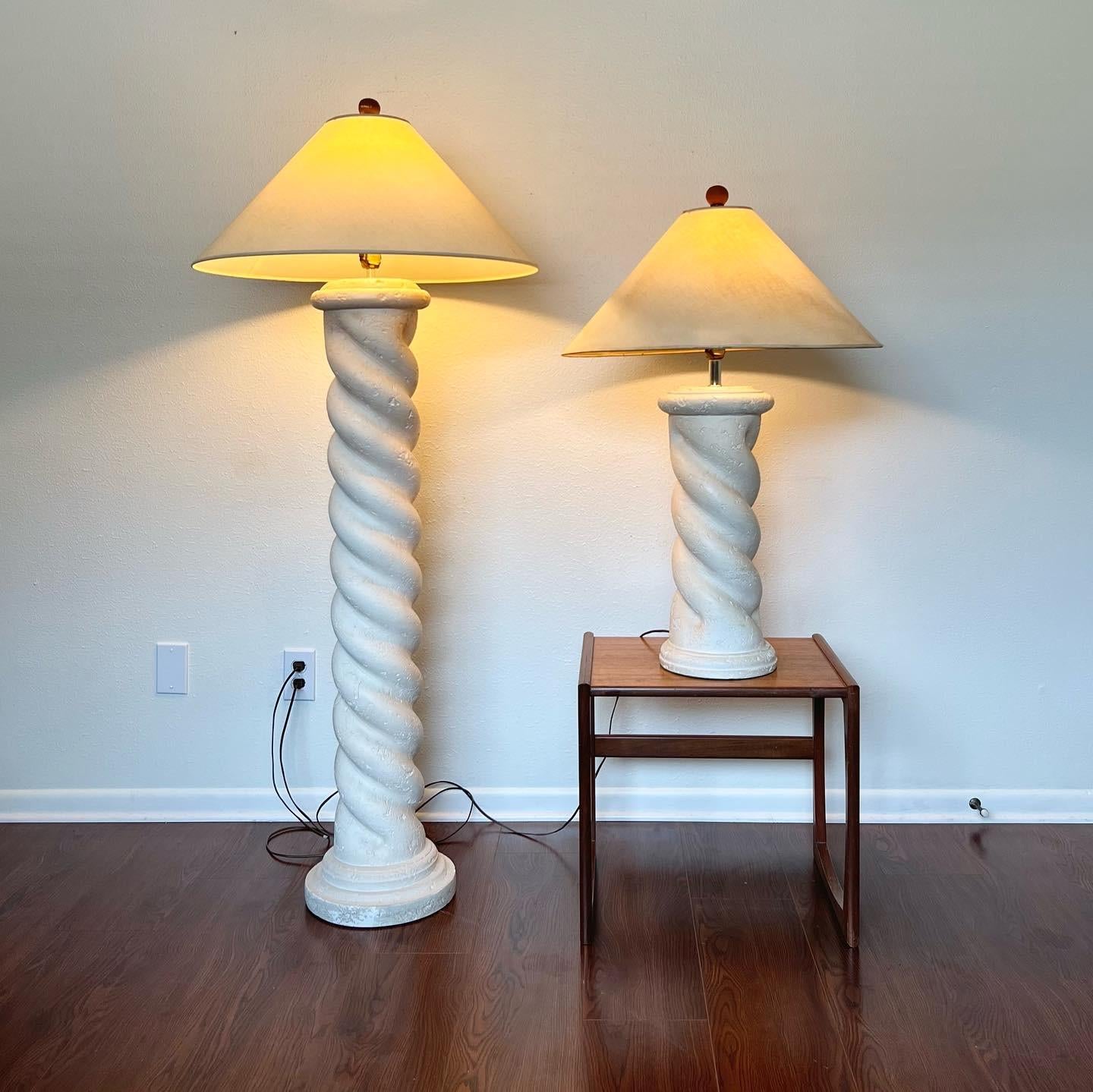 Vintage Post Modern Swirl Plaster 1980s Floor Lamp and Table Lamp 2